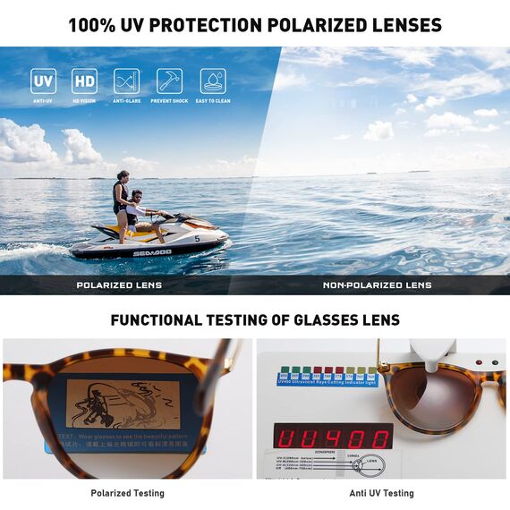 kunchu Sonnenbrille-Damen-Polarisierte-Sonnenbrille-Rund-UV400-im-Retro-Sonnenbrille-für-Damen & Herren Schutz Vintage Leopardentee
