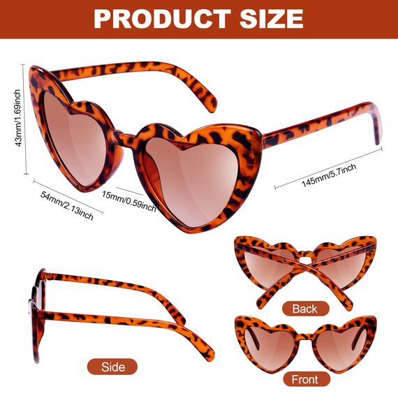 Ainiv Herz Sonnenbrille, 2 Stück Retro Katzenauge Herzbrille, UV400 Sonnenschutz und UV-Schutz Schwarze Graue Linse, Mode Brillen für Damen Herren Kinder Party Reise Fotoshooting (Schildpatt + Rosa)