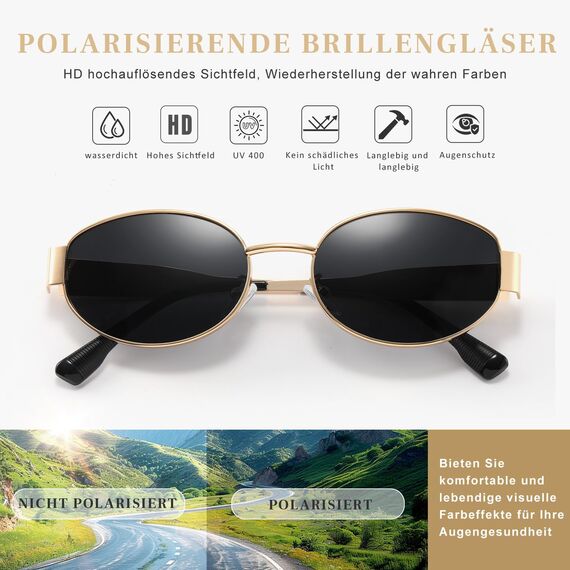 kunchu Sonnenbrille-Damen-Polarisiert-Unisex-Herren-Gold-Metal-Retro-Oval-Trendy-Sonnenbrillen-Vintage-Uv400-Classic-Ultraleicht-Schutz，Geeignet FüR Camping-fotografie-Outdoor-Geschenke für frauen-7