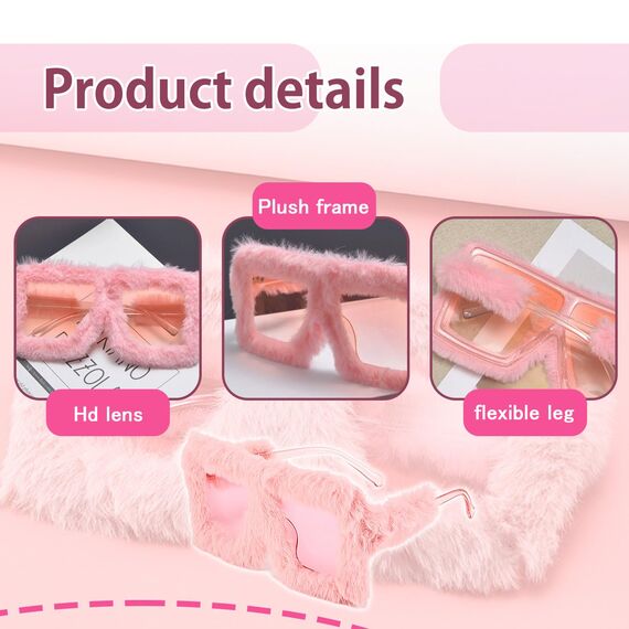 arrderly 1 Piece Oversized Plüsch-Sonnenbrille,Modische Personalisierte Sonnenbrille, Plüschrand Katzenauge Sonnenbrille,Partybrillen für Fasching Foto Requisiten Geburtstagsfeier