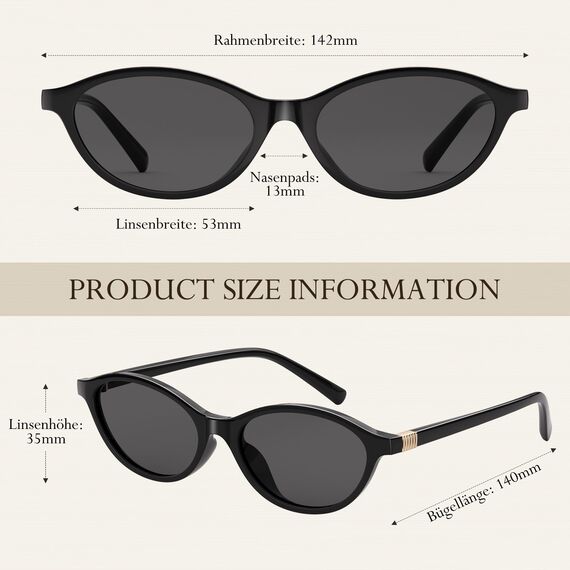 Wrimen Sonnenbrille Damen-polarisiert-Oval-Retro-UV400 Schutz-Mode-Brille-Vintage-Schmale-Classic-Trendy-sunglasses woman-Schwarz