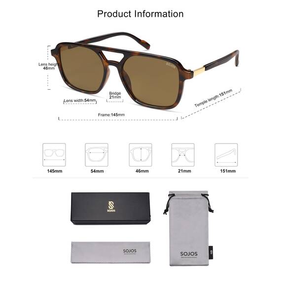 SOJOS Sonnenbrille Damen Herren Retro, Vintage Eckig Kunststoff Trendy Damen Herren Sonnenbrillen SJ2202