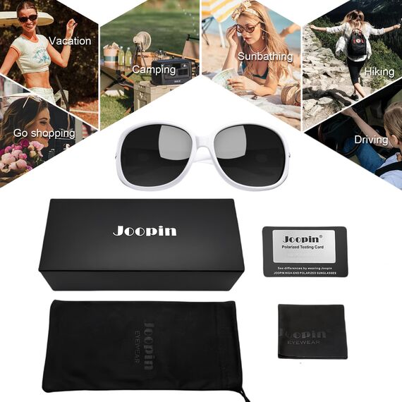 Joopin Polarisierte Sonnenbrille Damen Weiße Übergroße UV400 Damen Sonnenbrille Elegant Trendy Klassische mit XL Großer Rahmen (Weiß/schwarz)