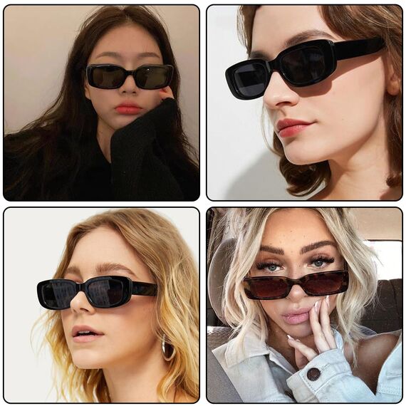 16 Stücke Vintage Rechteckige Sonnenbrille für Damen und Herren,Mode Sonnenbrille,Party Sonnenbrillen,Retro Brille mit UV Schutz Sunglasses, Brille Schwarz Sonnenbrillen für Outdoor Reise Fahren