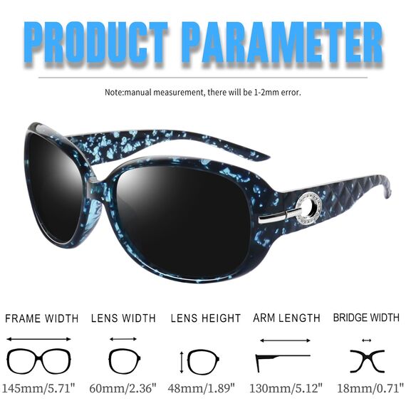 Joopin Große Damen Sonnenbrille Dunkel Vintage und Polarisierte Sonnenbrille Damen Elegante Retro Brille Oversize UV400 (Blau Bernstein/Schwarz)