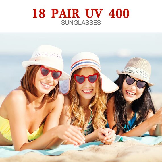 Ainiv Herz Sonnenbrille, 2 Stück Retro Katzenauge Herzbrille, UV400 Sonnenschutz und UV-Schutz Schwarze Graue Linse, Mode Brillen für Damen Herren Kinder Party Reise Fotoshooting (Schwarz+Rot)