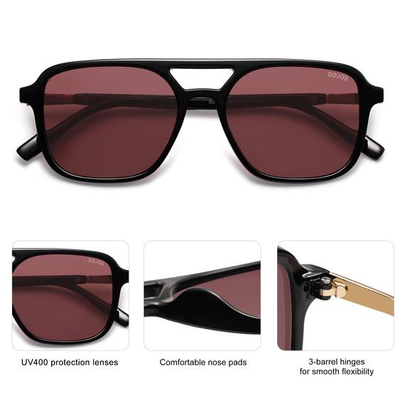 SOJOS Sonnenbrille Damen Herren Retro, Vintage Eckig Kunststoff Trendy Damen Herren Sonnenbrillen SJ2202