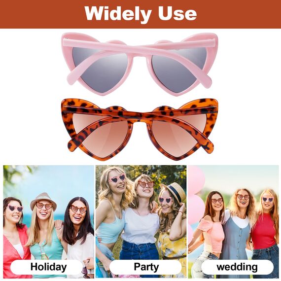 Ainiv Herz Sonnenbrille, 2 Stück Retro Katzenauge Herzbrille, UV400 Sonnenschutz und UV-Schutz Schwarze Graue Linse, Mode Brillen für Damen Herren Kinder Party Reise Fotoshooting (Schildpatt + Rosa)