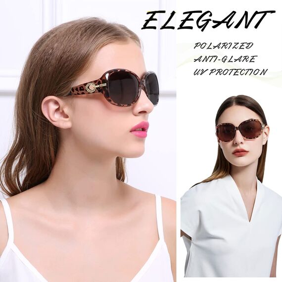 Joopin Klassische Braune Sonnenbrille Damen Polarisiert Retro Sonnenbrille Groß Elegant UV400 Vintage Brille Leopard Übergroß mit Oversized Rahmen (Elegant Leopard)