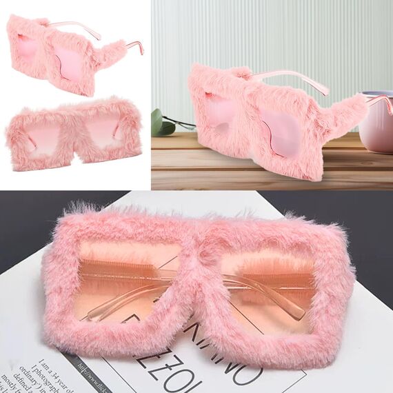 arrderly 1 Piece Oversized Plüsch-Sonnenbrille,Modische Personalisierte Sonnenbrille, Plüschrand Katzenauge Sonnenbrille,Partybrillen für Fasching Foto Requisiten Geburtstagsfeier