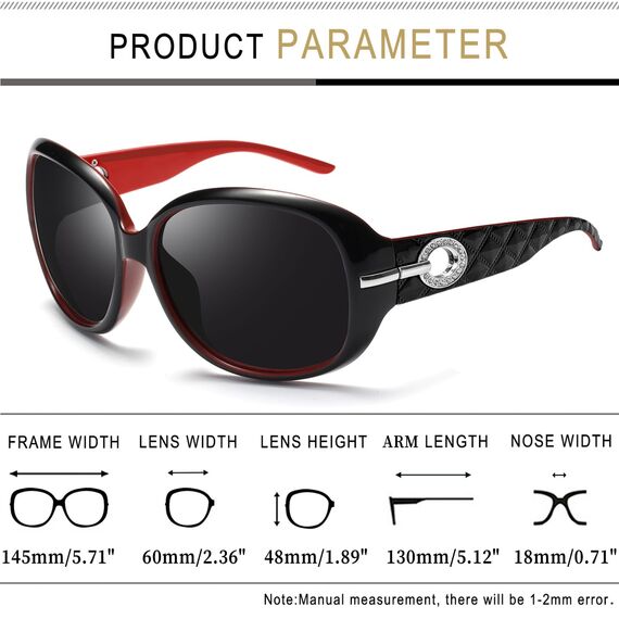 Joopin Elegante Übergroßer Sonnenbrille Damen Polarisiert UV400 Klassische Vintage und Trendy Damen Sonnenbrille Groß mit XL Oversized Rahmen (Rot/Schwarz)