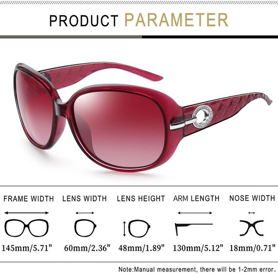 Joopin Klassische Große Sonnenbrille Damen Rosa Elegante Übergroße Sonnenbrille Polarisiert UV400 Mode Brille 2026 (Transparent Crystal Himbeer-Rose)