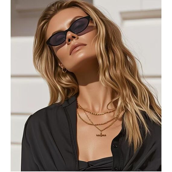 Unning 4 Stück Oval Sonnenbrille Damen Retro Ovale Sonnenbrillen Schmal Vintage Klein Brillen Set
