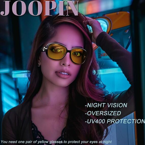 Joopin Große Nachtfahrbrille zum Autofahrer Damen und Nachtsichtbrille Gelb Sonnenbrille Nachtbrille UV400 Nachtsicht mit UV400 (Gelb)