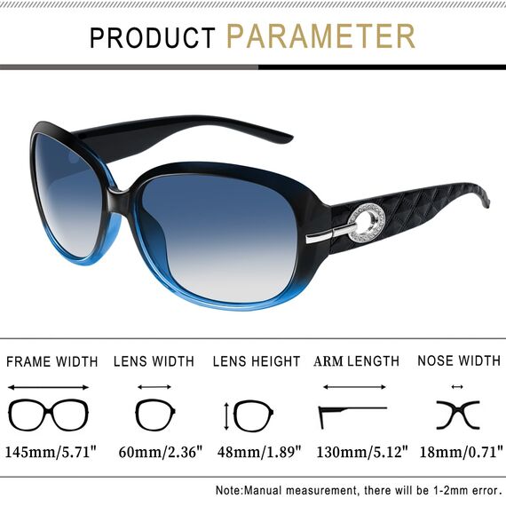 Joopin Übergroße Polarisierte Sonnenbrille Damen Blaue Gläser UV400 Trendy Klassische Große Sonnenbrille XL Elegante Brille Vintage (Hellblau)