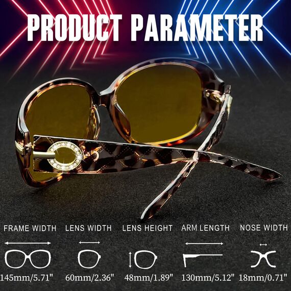 Joopin Retro Nachtbrille zum Autofahren Große Nachtsichtbrillen Damen und Nachtfahrbrille Gelb Sonnenbrille Damen Groß Nachtsicht UV400 XL (Leopard/Gelb)