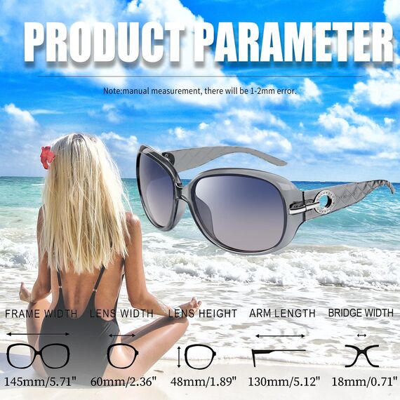 Joopin Übergroße Sonnenbrille Damen Grau Polarisiert UV400 Klassisch Vintage Damen Sonnenbrille Groß Elegant (Transparent Grau)