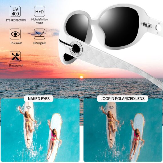 Joopin Polarisierte Sonnenbrille Damen Weiße Übergroße UV400 Damen Sonnenbrille Elegant Trendy Klassische mit XL Großer Rahmen (Weiß/schwarz)