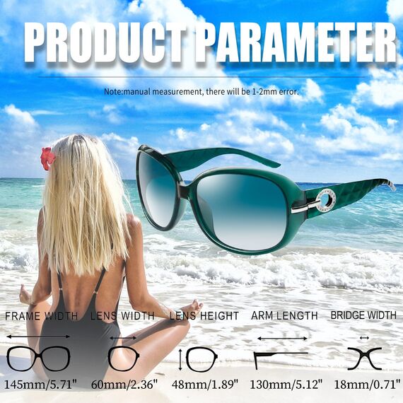 Joopin Elegante Große Sonnenbrille Damen Polarisiert UV400 Vintage Damen Sonnenbrille Grün Klassische Trendy Brille (Transparent Grün)