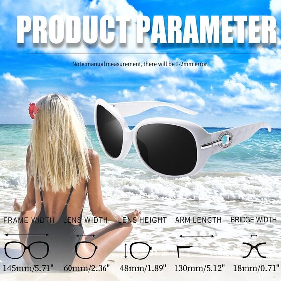 Joopin Polarisierte Sonnenbrille Damen Weiße Übergroße UV400 Damen Sonnenbrille Elegant Trendy Klassische mit XL Großer Rahmen (Weiß/schwarz)
