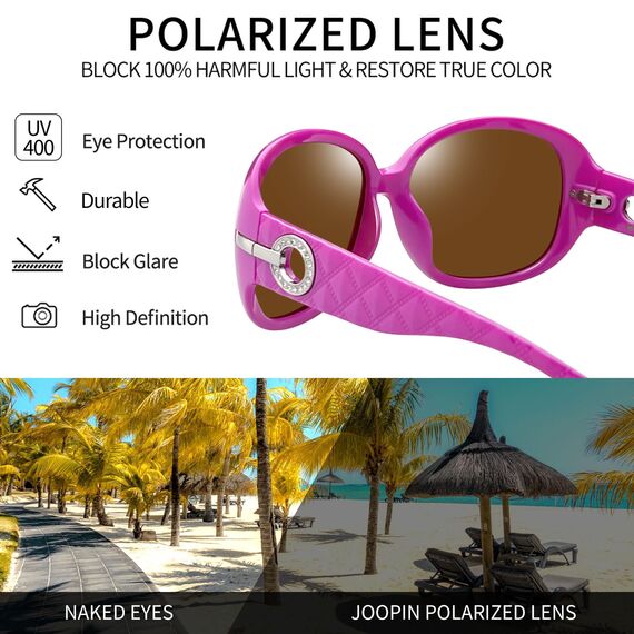 Joopin Sonnenbrille Damen Polarisiert Große und Übergroße Sonnenbrille UV400 Klassisch Vintage Brillle Trendy 2026 (Violett/Braun)