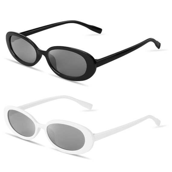 Ainiv 2 Stück Vintage Oval Sonnenbrille, 90er Retro Sonnenbrillen, Modische Retro-Brille, Party Sonnenbrille, UV400 Sonnenschutz und UV-Schutz, Trendy Brille für Damen Herren（2 Stile）
