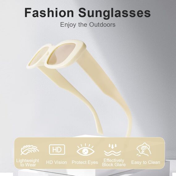 Ainiv 4 Stück Vintage Rechteckige Sonnenbrille, 90er Retro Sonnenbrillen, Modische Retro-Brille mit quadratischem Rahmen, UV400 Sonnenschutz und UV-Schutz, Trendy Brille für Damen Herren