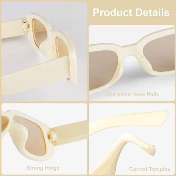 Ainiv 4 Stück Vintage Rechteckige Sonnenbrille, 90er Retro Sonnenbrillen, Modische Retro-Brille mit quadratischem Rahmen, UV400 Sonnenschutz und UV-Schutz, Trendy Brille für Damen Herren