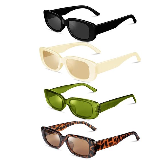 Ainiv 4 Stück Vintage Rechteckige Sonnenbrille, 90er Retro Sonnenbrillen, Modische Retro-Brille mit quadratischem Rahmen, UV400 Sonnenschutz und UV-Schutz, Trendy Brille für Damen Herren