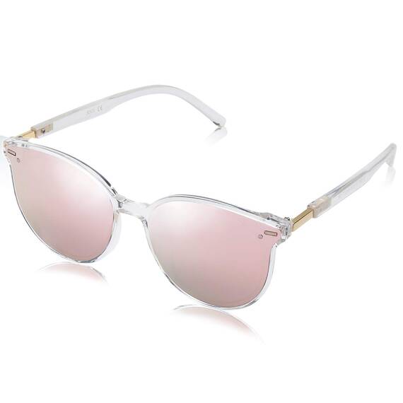 SOJOS Klassisch Retro Runde Sonnenbrille Damen Herren Groß Brille SJ2067 mit Klar Weiß Rahmen/Rosa Linse