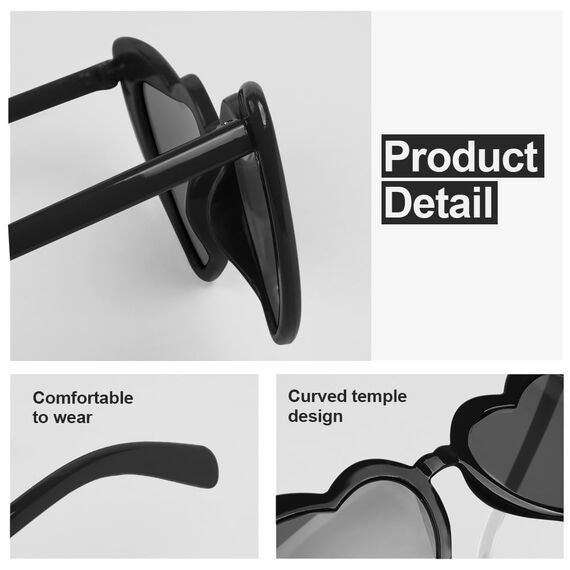 Ainiv Herz Sonnenbrille, 2 Stück Herzförmige Party-Sonnenbrille, UV400 Sonnenschutz und UV-Schutz Schwarze Graue Linse, Mode Brillen für Damen Herren Kinder Party Reise Fotoshooting (Schwarzer)