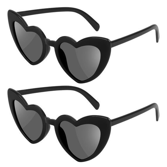 Ainiv Herz Sonnenbrille, 2 Stück Herzförmige Party-Sonnenbrille, UV400 Sonnenschutz und UV-Schutz Schwarze Graue Linse, Mode Brillen für Damen Herren Kinder Party Reise Fotoshooting (Schwarzer)