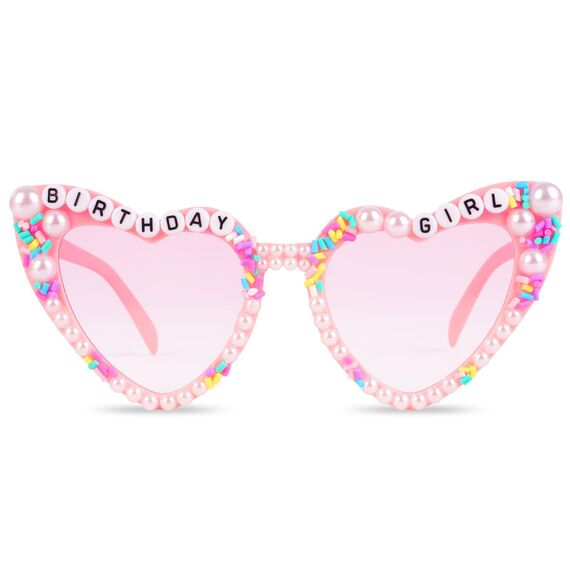 Ainiv Herz Sonnenbrille Perle, Sonnenbrille Herzform mit Birthday Brief und Perlenverzierung, UV400 Sonnenschutz und UV-Schutz Modische Retro Herz Brille für Geburtstagsfeier, Fasching, Karneval-Rosa