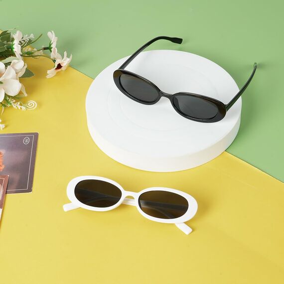 Ainiv 2 Stück Vintage Oval Sonnenbrille, 90er Retro Sonnenbrillen, Modische Retro-Brille, Party Sonnenbrille, UV400 Sonnenschutz und UV-Schutz, Trendy Brille für Damen Herren（2 Stile）