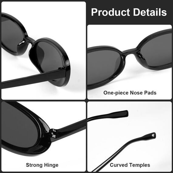 Ainiv 2 Stück Vintage Oval Sonnenbrille, 90er Retro Sonnenbrillen, Modische Retro-Brille, Party Sonnenbrille, UV400 Sonnenschutz und UV-Schutz, Trendy Brille für Damen Herren（2 Stile）