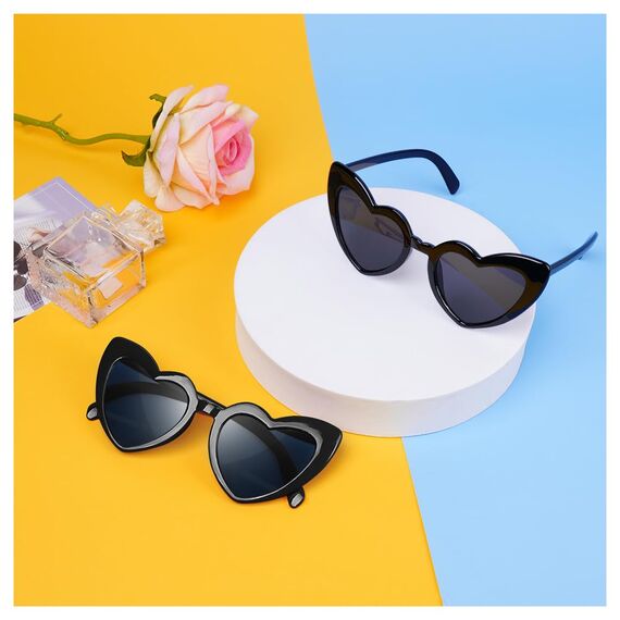 Ainiv Herz Sonnenbrille, 2 Stück Herzförmige Party-Sonnenbrille, UV400 Sonnenschutz und UV-Schutz Schwarze Graue Linse, Mode Brillen für Damen Herren Kinder Party Reise Fotoshooting (Schwarzer)