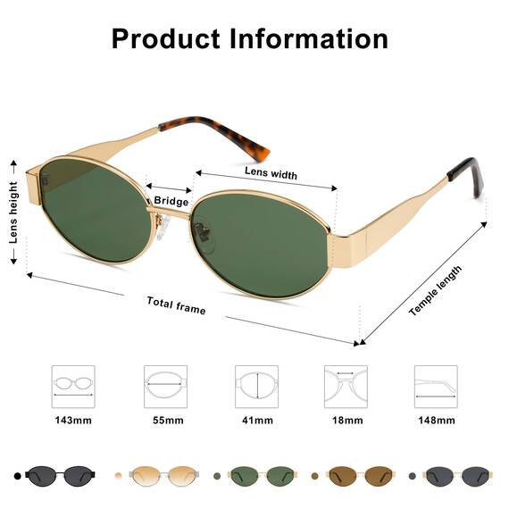 SOJOS Retro Sonnenbrille Damen Herren Oval Metal Groß Trendy Classic UV400 Schutz Sonnenbrillen SJ1217