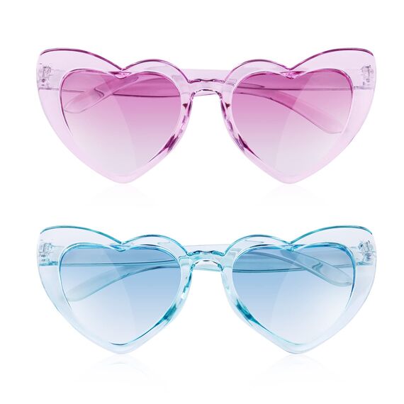 Ainiv Herz Sonnenbrille, 2 Stück Retro Katzenauge Herzbrille, UV400 Sonnenschutz und UV-Schutz Transparente Lila und Blaue Linse, Mode Brillen für Damen Herren Kinder Party Reise (Schwarz+Rot)