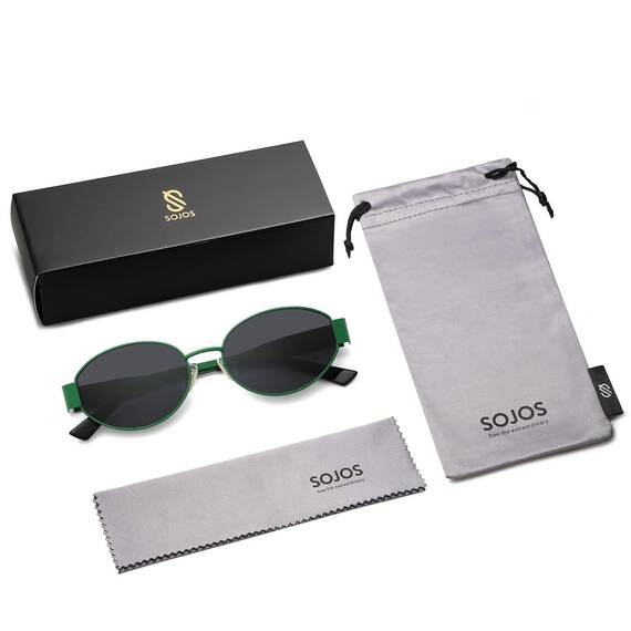 SOJOS Retro Sonnenbrille Damen Herren Oval Metal Groß Trendy Classic UV400 Schutz Sonnenbrillen SJ1217