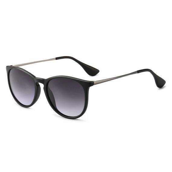 SUNGAIT Vintage Runde Damen Sonnenbrille Klassischer Retro Designer Stil(Matte Schwarz/farbverlauf Grau)-SGT567