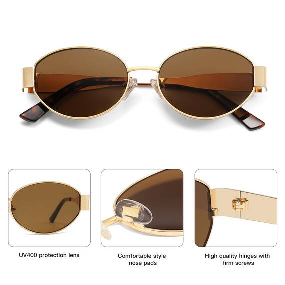 SOJOS Retro Sonnenbrille Damen Herren Oval Metal Groß Trendy Classic UV400 Schutz Sonnenbrillen SJ1217