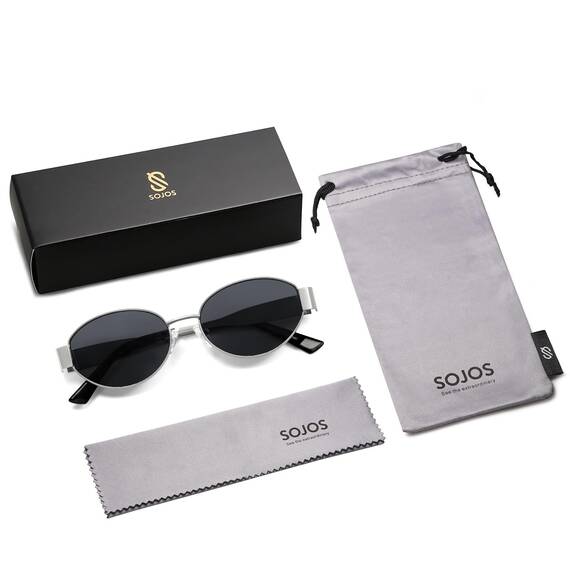 SOJOS Retro Sonnenbrille Damen Herren Oval Metal Groß Trendy Classic UV400 Schutz Sonnenbrillen SJ1217