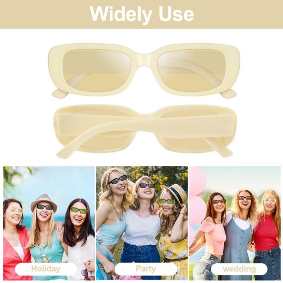 Ainiv 4 Stück Vintage Rechteckige Sonnenbrille, 90er Retro Sonnenbrillen, Modische Retro-Brille mit quadratischem Rahmen, UV400 Sonnenschutz und UV-Schutz, Trendy Brille für Damen Herren