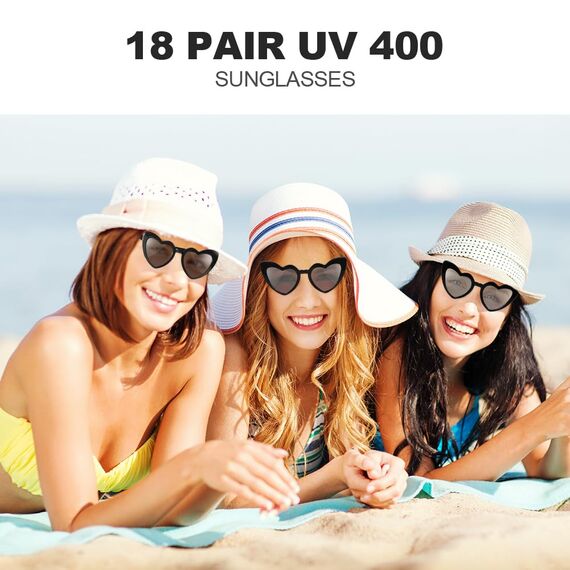 Ainiv Herz Sonnenbrille, 2 Stück Herzförmige Party-Sonnenbrille, UV400 Sonnenschutz und UV-Schutz Schwarze Graue Linse, Mode Brillen für Damen Herren Kinder Party Reise Fotoshooting (Schwarzer)