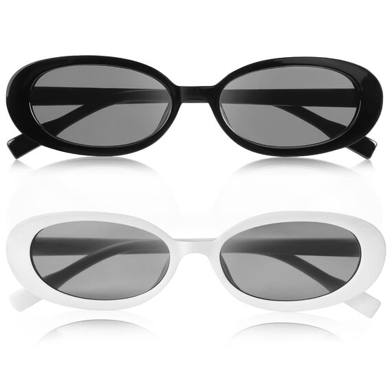 Ainiv 2 Stück Vintage Oval Sonnenbrille, 90er Retro Sonnenbrillen, Modische Retro-Brille, Party Sonnenbrille, UV400 Sonnenschutz und UV-Schutz, Trendy Brille für Damen Herren（2 Stile）