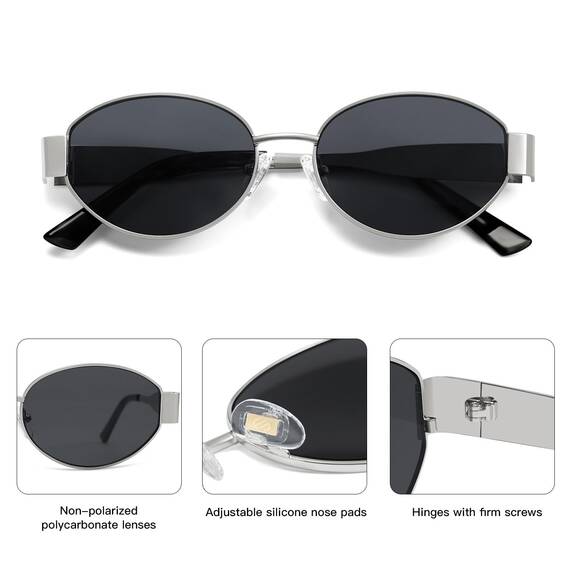 SOJOS Retro Sonnenbrille Damen Herren Oval Metal Groß Trendy Classic UV400 Schutz Sonnenbrillen SJ1217