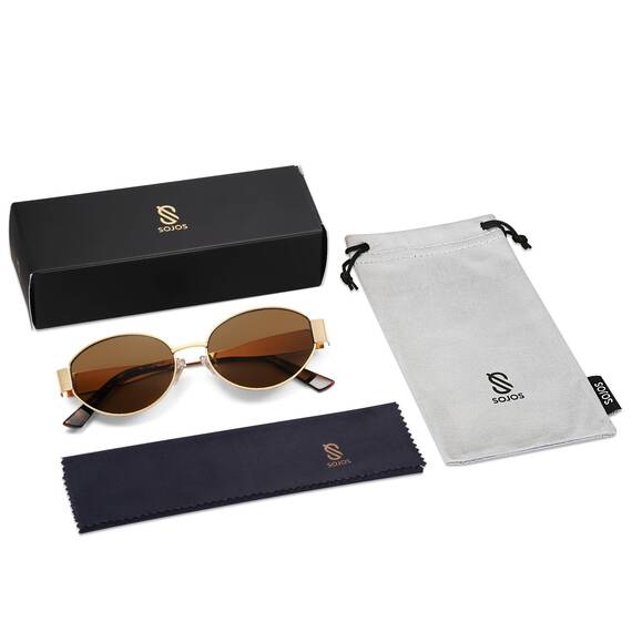 SOJOS Retro Sonnenbrille Damen Herren Oval Metal Groß Trendy Classic UV400 Schutz Sonnenbrillen SJ1217