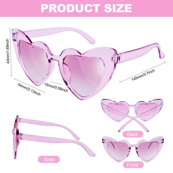 Ainiv Herz Sonnenbrille, 2 Stück Retro Katzenauge Herzbrille, UV400 Sonnenschutz und UV-Schutz Transparente Lila und Blaue Linse, Mode Brillen für Damen Herren Kinder Party Reise (Schwarz+Rot)