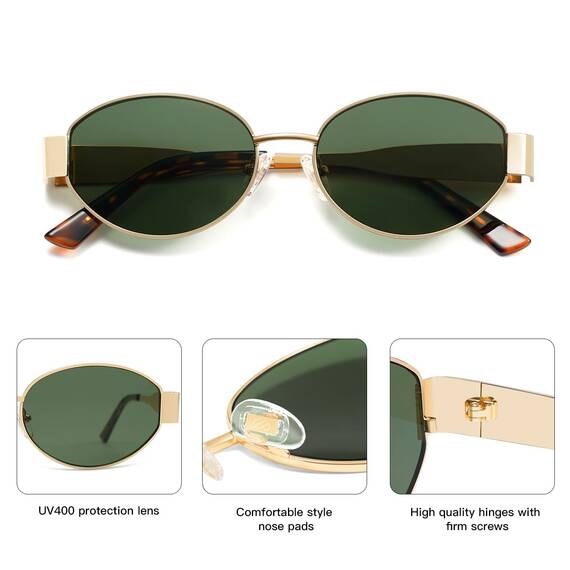 SOJOS Retro Sonnenbrille Damen Herren Oval Metal Groß Trendy Classic UV400 Schutz Sonnenbrillen SJ1217
