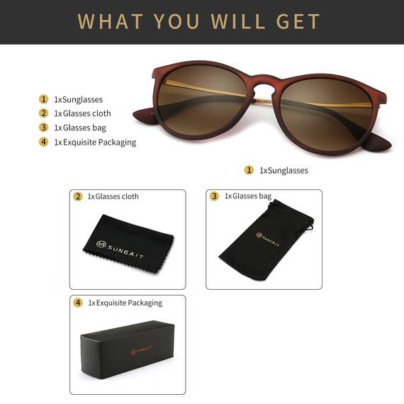 SUNGAIT Vintage Runde Damen Sonnenbrille Klassischer Retro Designer Stil (Braun/Braun)-SGT567